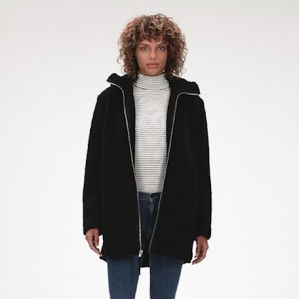 Gap Black Teddy Sherpa Fleece Zip-Up Coat - Medium - Picture 3 of 8